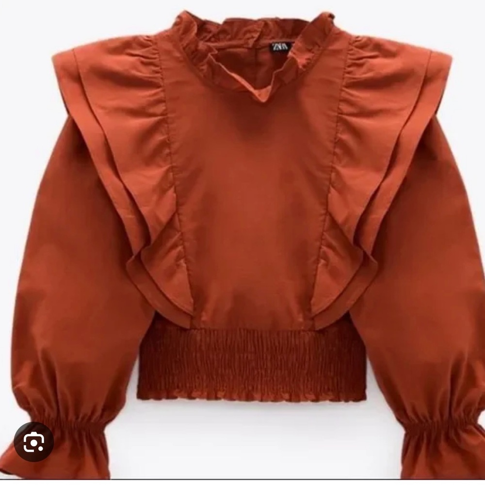Zara Terracotta Ruffled Blouse - Picture 2 of 3